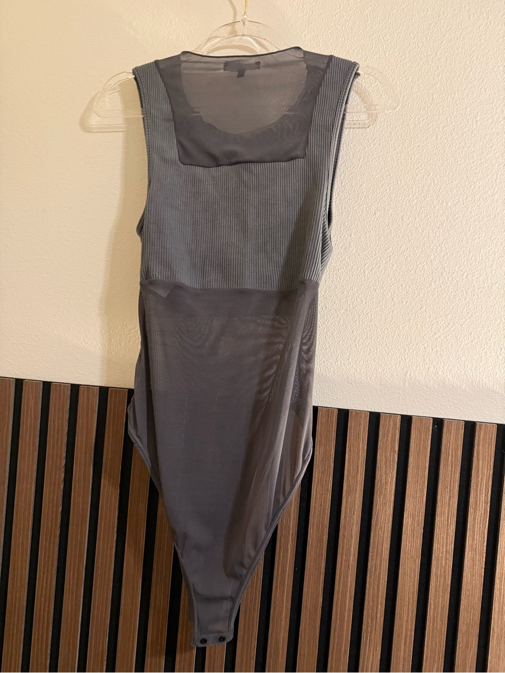 Fashion Nova Gray Sheer Ribbed Tank Bodysuit - Picture 4 of 7